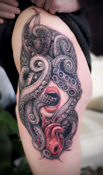 alan farmer add woman with octopus tattoo photo
