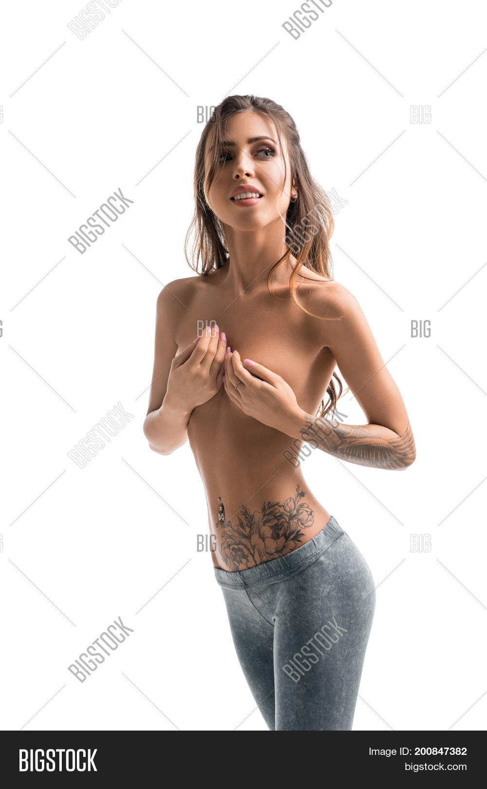 topless women in leggings