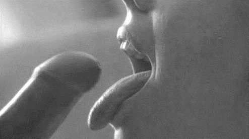 cum in mouth gif black and white