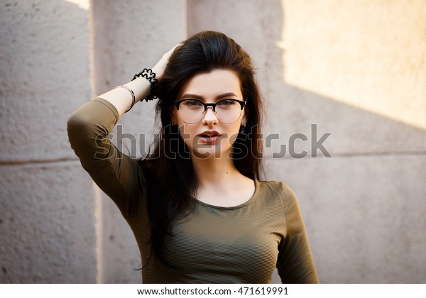 hot brunette with glasses
